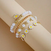4pcs Mixed Daisy Pendant Beaded Bracelet Sets-Stackable Jewelry Bracelet for Women
