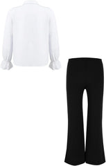 Girls Boys Yoga Flare Legging Dance Pants with Long Sleeve Ruffle Shirt for Latin Jazz Ballet Dance Training Outfit