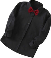 Boys Button Down Shirts Long Sleeve School Uniform Basic Tops with Bow Tie Kids Lapel Undershirt Formal Clothes