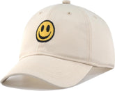 Smile Face Baseball Cap Adjustable Dad Hat, Unstructured Soft Crown, Cute Embroidered Hat for Men and Women
