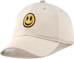 Smile Face Baseball Cap Adjustable Dad Hat, Unstructured Soft Crown, Cute Embroidered Hat for Men and Women