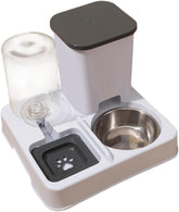 Automatic Dog Cat Feeder Dry and Wet Separation Smooth Surface Removable Eating and Drinking Bowl for Dogs Small Animal Puppy, Gray White