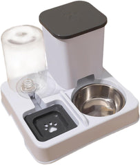 Automatic Dog Cat Feeder Dry and Wet Separation Smooth Surface Removable Eating and Drinking Bowl for Dogs Small Animal Puppy, Gray White