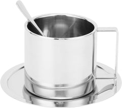 Coffee Mug, Stainless Steel Double Layer Insulation Coffee Cup Milk Mug with Spoon Saucer for Household (180ML Milan Coffee Cup)
