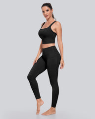 CHRLEISURE Leggings with Pockets for Women, High Waisted Tummy Control Workout Yoga Pants