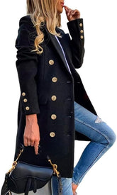 IDEALSANXUN Womens Fall Winter Wool Coats Double Breasted Midi Peacoat Trench Coats