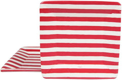 Caspari Red and White Stripe Square Paper Salad & Dessert Plates - Pack of 8