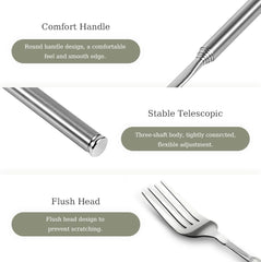 Extendable Fork, 8.7 to 25.4 Inch Long Handle Fork, Extra Long Fork, Telescopic BBQ Fork, Stainless Steel Dinner Fork, Fruit Dessert Fork Long Handle Cutlery Stainless Steel Tableware(1pcs)