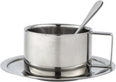 Stainless Steel Coffee Cup Spoon and Saucer Set Reusable Serving Plate Milk Cup Double Walled for Travel Home Graduation Gift, 200ML Set