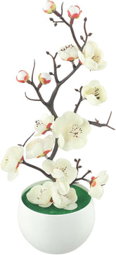 Artificial Bonsai Simulation Pot Plant 11.8×4.3 Inches Home Office Decoration Plastic Plum Blossom Potted Flower Decor for Living Room Bedroom Kitchen Garden(Rose Red)