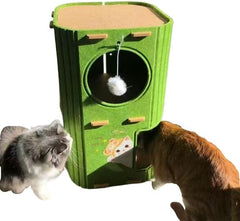 2-Tier Cat Tree Tower with Scratching Post - Green Velvet | Double-Decker Cat Bed for Multi-Cat Homes, Compact 14.6in Durable Cat Trees