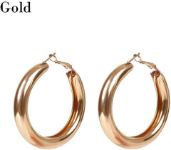 1 Pair 14K Plated Gold Silver Round Chunky Hoop Earrings for Women Trendy Thick Hoops Lightweight Dangle Earrings