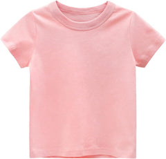 Baby Kids Summer Cotton Tee Tops Casual Solid Color Basic T-Shirt Little Boys Girls Short Sleeve Crewneck Comfort Shirt