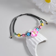1PCS Polymer Clay Flower Beaded Anklet, Colorful Elastic Stretch Foot Chain, Adjustable Bohemian Ankle Bracelet, Handmade Floral Seed Bead Jewelry (Multicolor)