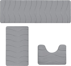 3-Piece Foam Bath Mat Set, Soft & Water Absorbent Bathroom Rugs, Non-Slip, Machine Washable, Comfortable & Thick, Ideal for Home, Toilet, Shower, and Bathroom Use