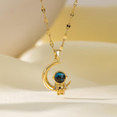 1PCS Gold Necklace, Blue Gemstone Star Pendant, Chain Jewelry for Women, Elegant Moon and Star Necklaces(Multiple Styles)