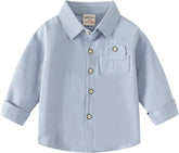 Boys Girls Button Down Shirt Long Sleeve Lapel Collar | Toddler Casual Woven Top with Pocket | Solid Color Kid Shirts