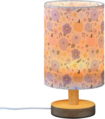 Beautiful Flower Pumpkins Bedside Table Lamp Small Desk Lamps Linen Fabric Shade Decorative Nightstand Lamp LED with USB Port Wood Base for Bedroom Living Room