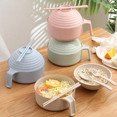 Instant Noodle Bowls Set,Degradable Wheat Straw Bowls with Lid and Handle,Portable Cutlery Set Cereal Bowls for Soup,Rice,Dessert and Salad,Ramen Bowl for College Dorm Room Essentials