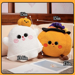 Halloween Pumpkin Ghost Throw Pillows Cute Pumpkin Stuffed Pillow Funny Ghost Fluffy Plush Toy for Couch Sofa Bed Decoration