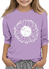 3/4 Sleeve Tops for Girls Sunflower Printed T Shirt for Kids Girls Casual Graphic Short Sleeve Tops Crew Neck Shirts Tee
