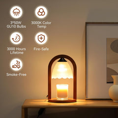 Candle Warmer Lamp with Timer and Dimmer,Electric Candle Lamp Warmer for Jar Candles,Birthday Gifts for mom and Women, Bedroom Home Decor,Melt Warmer for Scented Wax with 3 Bulbs( Retro Wooden Base)