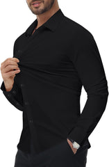 Alimens & Gentle Stretch Mens Dress Shirts Slim Fit Long Sleeve Casual Skinny Muscle Fit Wrinkle Free Button Down Shirt
