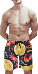 Lemon Shrimp Men's Swim Trunks Quick Dry Hawaii Board Shorts Mesh Lining Beach Swimwear with Pockets