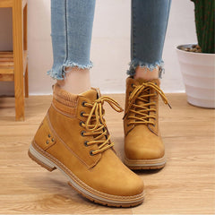 Women's Work Waterproof Hiking Combat Boots Leather Work Boots Lace up Low Heel Booties Ankle Boots For Women