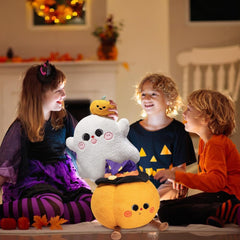 Halloween Pumpkin Ghost Throw Pillows Cute Pumpkin Stuffed Pillow Funny Ghost Fluffy Plush Toy for Couch Sofa Bed Decoration