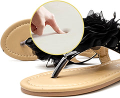 Girls Flat Bottomed Pin Toe Sandals Flower Beach Shoes Pin Toe Little Girls Sandals for Outer Wear Little Girl Slides (White, 3.5-4 Years Toddler)