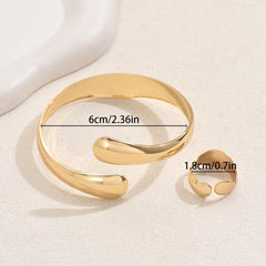 Ladies Bracelet and Ring Set Combination Gold Bangle Jewelry Set Creative Design Gift for Women Fashionable Bracelet and Ring Set