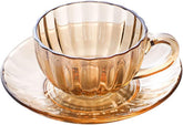 Sizikato Clear Glass Cup & Saucer Set, 6 Oz Scented Tea Cup Coffee Mug, Pumpkin Stripes