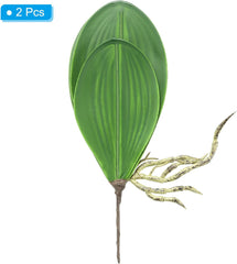 Faux Orchid Leaves 4.4 Inch, 2 Pack Small Artificial Phalaenopsis Foliage Real Latex Touch Green Plant 5 Leaves with Stems for Home Flowers Pot Decor, Green