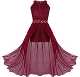 YEAHDOR Girls Floral Lace Shiny Dancewear Formal Dresses Maxi Romper Wedding Birthday Party Gown Dress