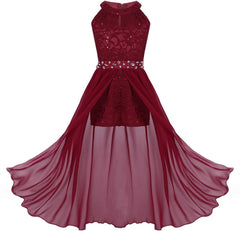 YEAHDOR Girls Floral Lace Shiny Dancewear Formal Dresses Maxi Romper Wedding Birthday Party Gown Dress