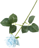 Artificial Fake Flowers, Artificial Plant, with Green Leaves Realistic Looking Multiple Layers Petals Real Touch Rose Branch Stem Simulation Flower Decoration Home Decor Light Blue