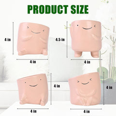 BUYMAX 4 Inch Cute Plant Pots, Fun Planters, Small Succulent Pot with Drainage Hole, Head Planters, Plant Lover Gift, Windowsill Desktop Decoration,Set of 2