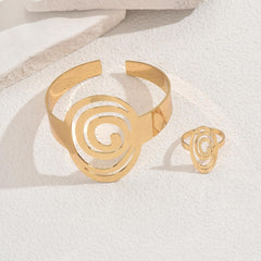 Bracelet and Ring Set Combination for Women Ladies Fashion Jewelry Set Creative Design Gold Bangle and Cuff Bracelet Set