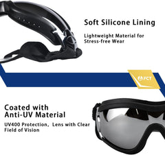 Dog Goggles UV400 Protection, Dog Sunglasses for Medium to Large Breeds with Adjustable Strap, Wide Snout & Soft PVC Frame - UV-Resistant/Windproof/Dustproof for Running,Cycling (Black)