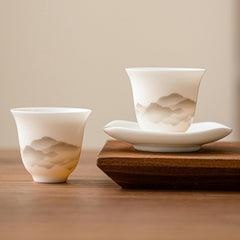 Ink landscape sheep fat jade ceramic master cup, Chinese household kung fu tea set - tea tasting cup