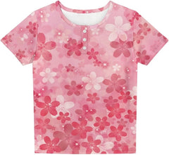 Girls Henley Shirt with Crewneck Lightweight & Breathable T Shirts Short Sleeve for Home School Outdoor