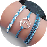 3Pcs Blue Braided Rope Bracelets Set String Wave Bracelet Summer Beach Jewelry for Women