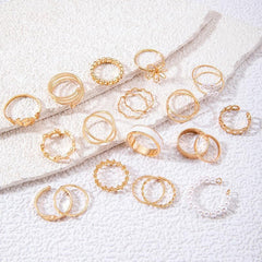 Imitation Pearl Geometric Ring Collection, Modern Layered Design, Luxury Hand Adornment