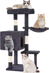 FDW 37.8 inch Cat Tree Cat Tower for Indoor Cats with Scratching Posts,Multi-Level Cat Furniture Activity Center Stand House Cat Condo Modern Cat Tower with Hanging Cradle & Funny Toy (Dark Gray)