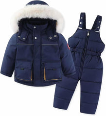 Girls Snowsuit Winter Hooded Puffer Jacket and Snow Pants Zipper Casual Coat Kids Thick Warm Outerwear Clothes Coats