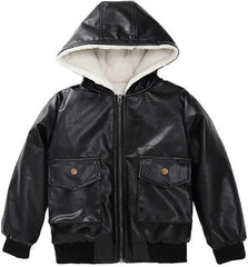 Yiqinyuan Children Teenage Girl Bikers Leather Hooded Jacket Fall Winter Windbreaker Coat Kids Girl's Outerwear Clothes