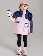 Girls Outdoor Down Jackets Kids Winter Insulated Puffer Toddler Coat Hooded Padded Jackets Zipped Travel Outerwear