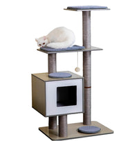Cat Tree 29" Wooden Cat Tower with Condos,Spacious Perches,5 Fully Enclosed Sisal Scratching Posts and Dangling Pom Poms,5 Tier Modern Cat Tower with Activity Pads for Indoor and Outdoor Use,Gray