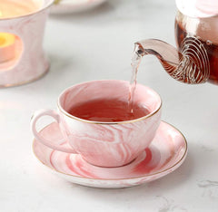 FUYU Gold Edge Marble Ceramic Espresso Coffee Cup and Saucer Set Tea Cup